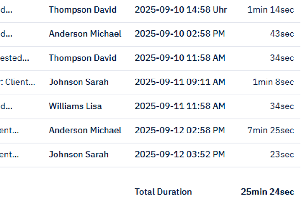 Interface for TrackTime and call billing in Message1